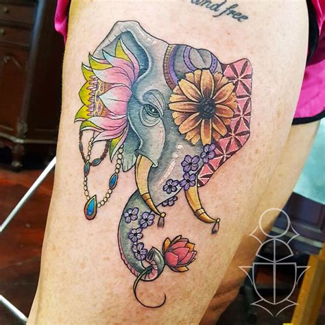 Elephant Tattoo Flowers