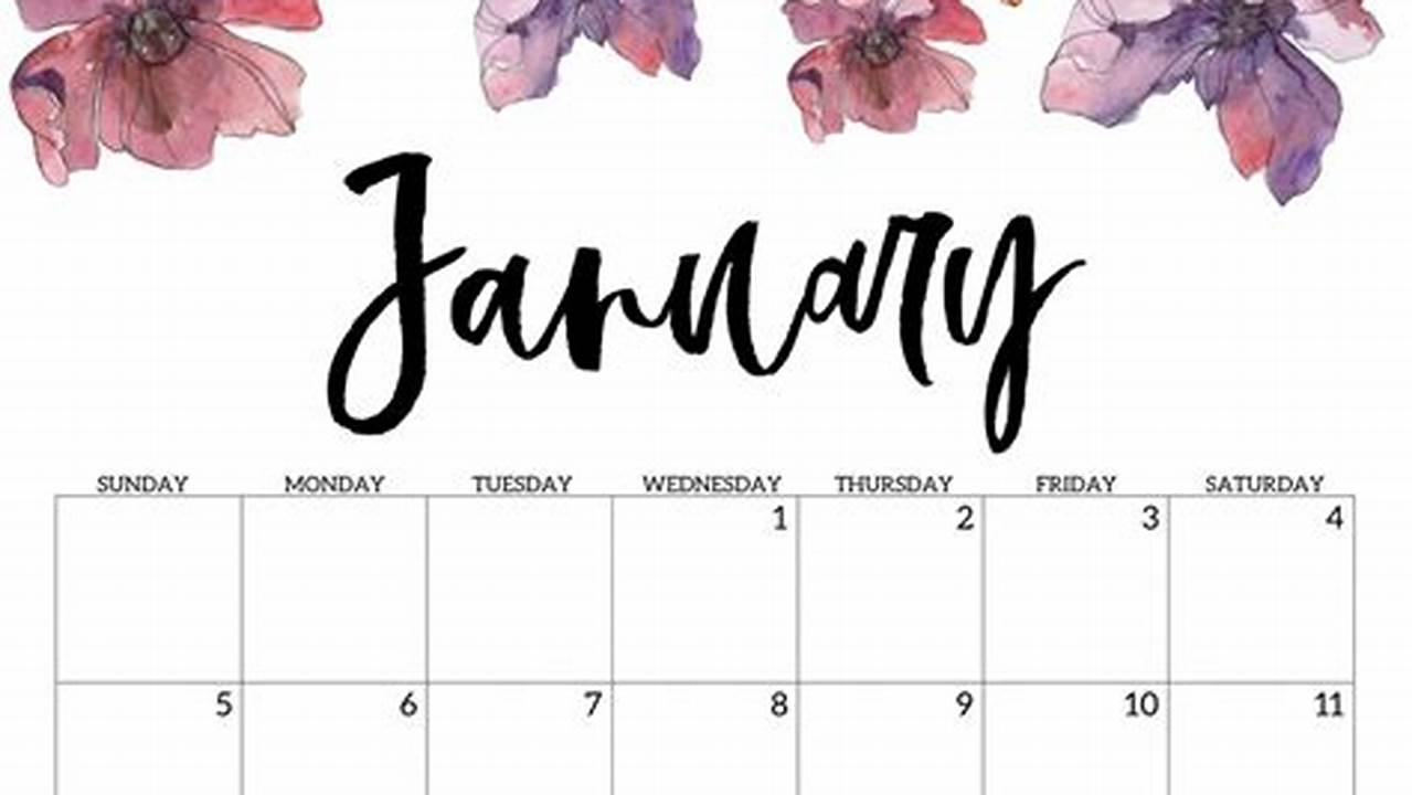 Elevate Your Daily Planning With Our Sophisticated Floral Calendar For January 2024, Beautifully Embellished With Intricate Watercolor Designs., 2024