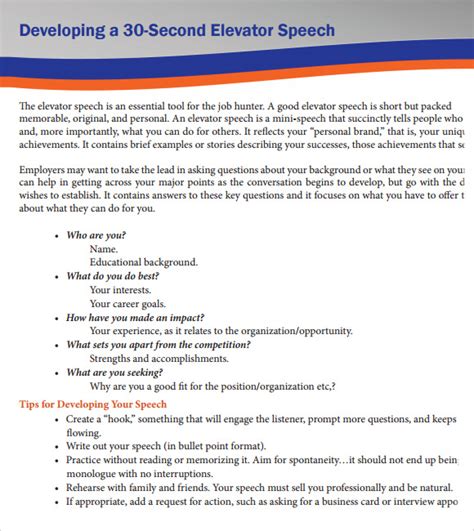 Elevator Speech Templates