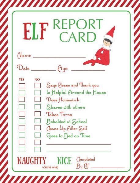 Elf Report Card Printable Free