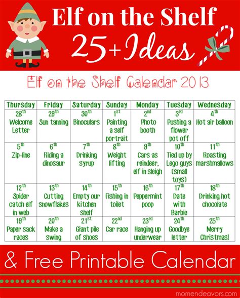 Elf On The Shelf Ideas Calendar