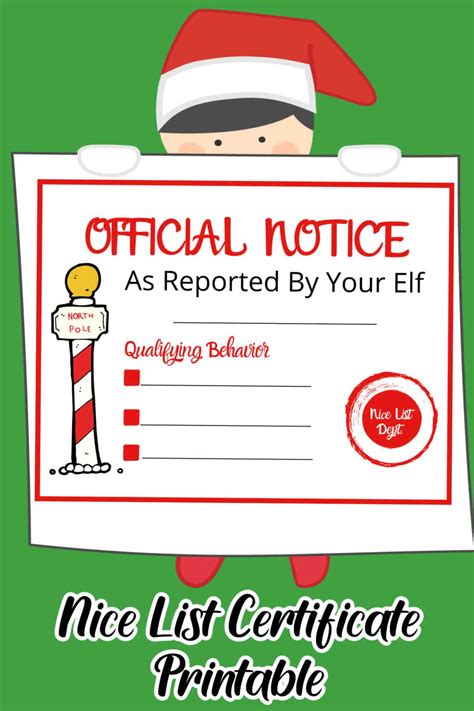 Elf On The Shelf Nice List Printable