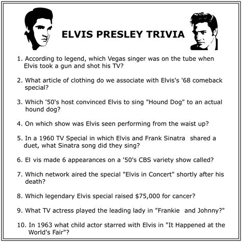 Elvis Trivia Printable