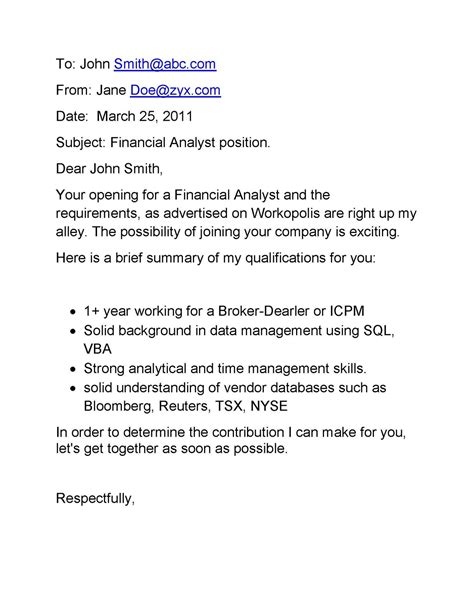 Email Cover Letter Examples
