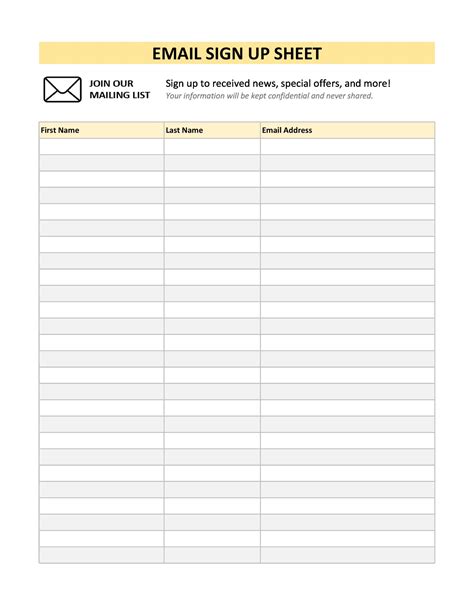 Email Sign Up Form Printable