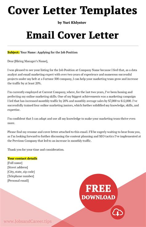 Email Cover Letter Template