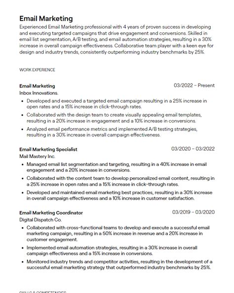 Email Marketing Resume Sample