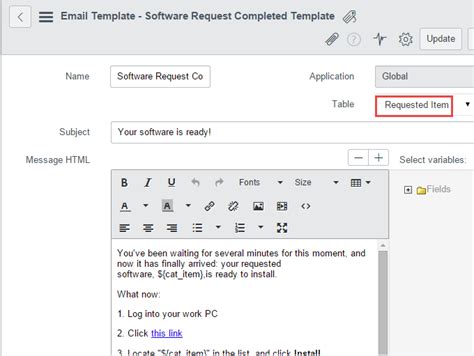 Email Templates Servicenow