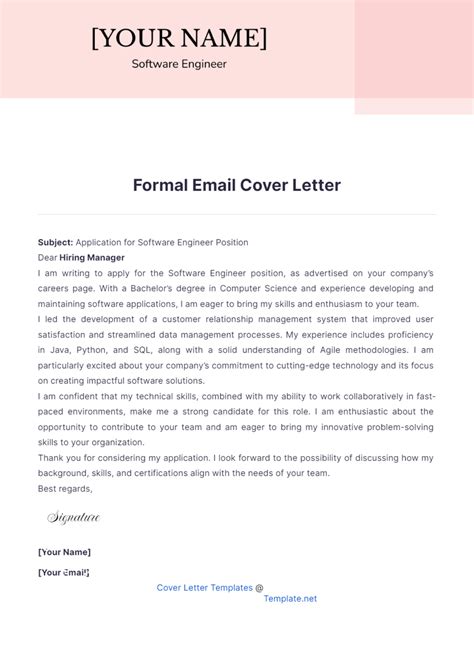 Email Cover Letter Sample Templates at