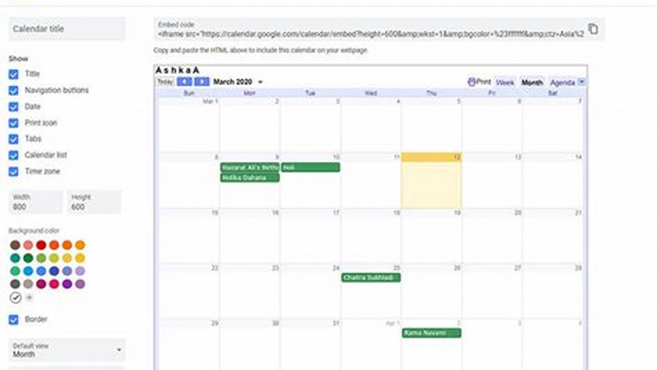 Embed Calendar In Html