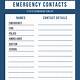 Emergency Contacts List Template