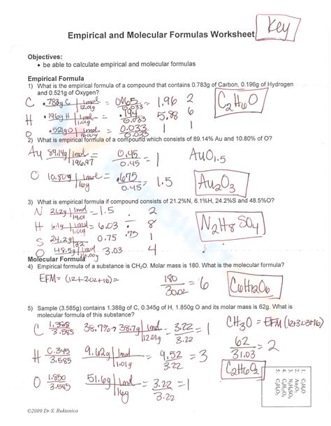 Empirical And Molecular Formula Worksheet With Answers