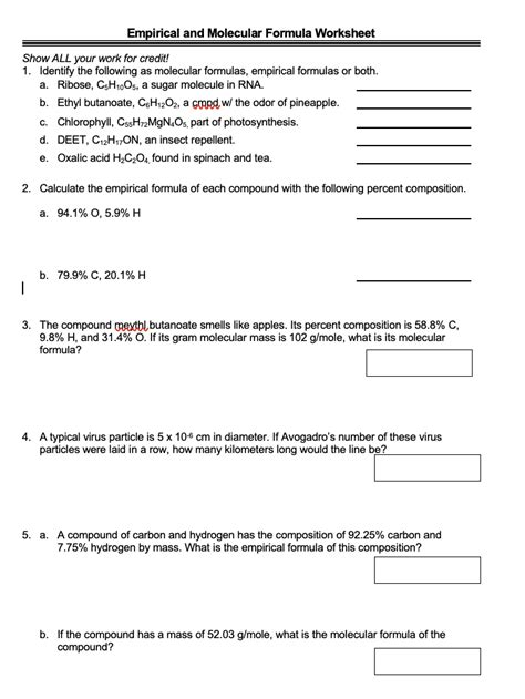 Empirical and Molecular Formulas Worksheet Solution 1 - Worksheet