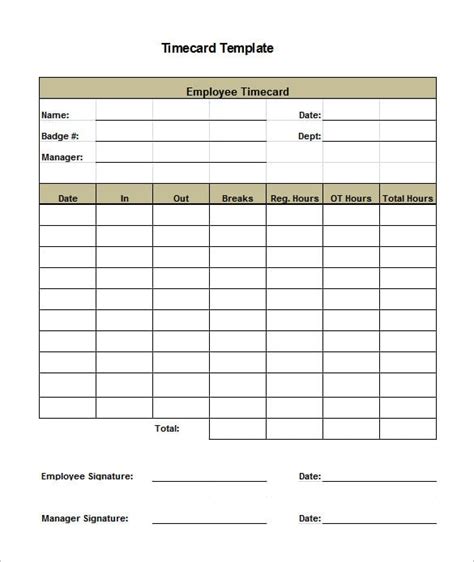 Printable Time Card Template 12+ Free Word, Excel PDF Documents