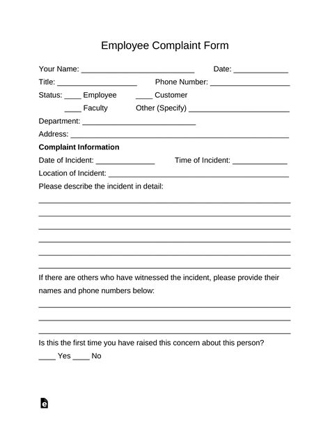 Employee Complaint Form Template Word