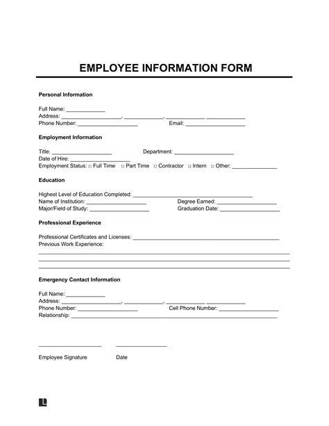 Employee Information Forms Templates