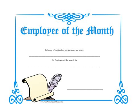 Employee Of The Month Certificate Printable