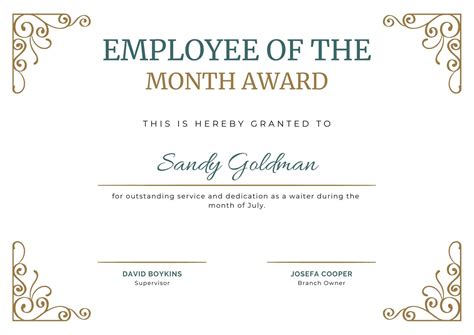 Employee Of The Month Certificates Printable