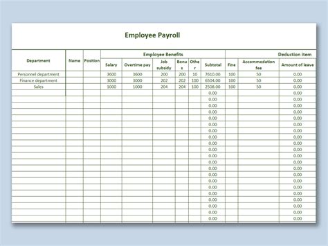 Employee Payroll Statement Template