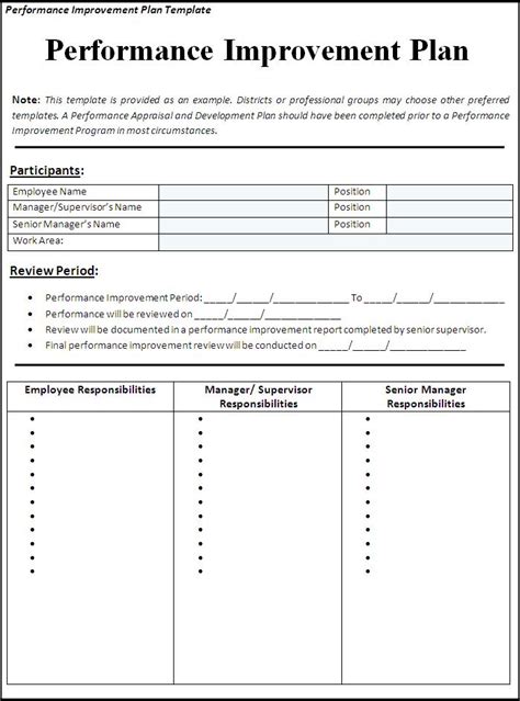 Employee Performance Improvement Plan Template Word