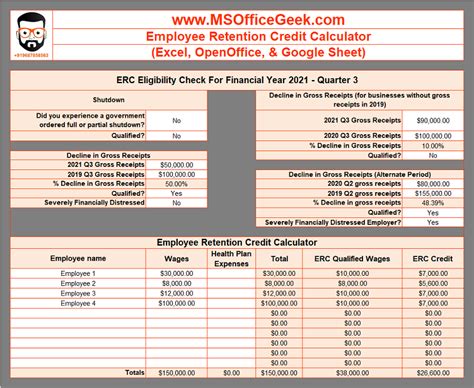 Employee Retention Credit Worksheet Excel