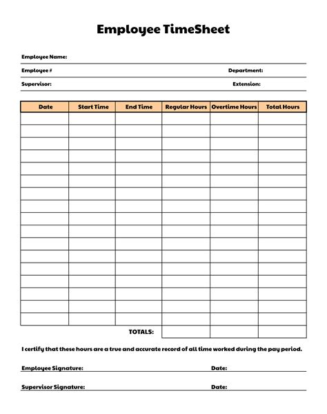 Employee Time Sheets Printable