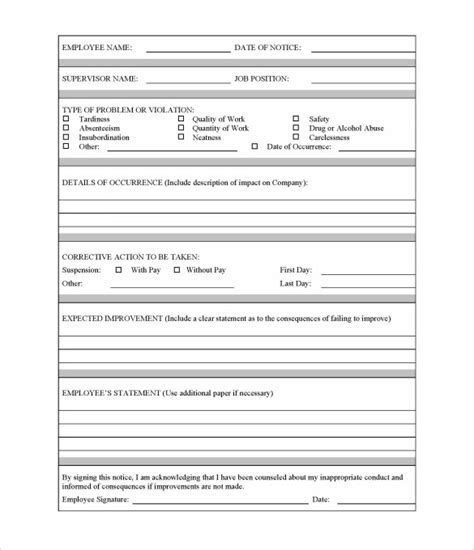 Employee Write Up Form Printable