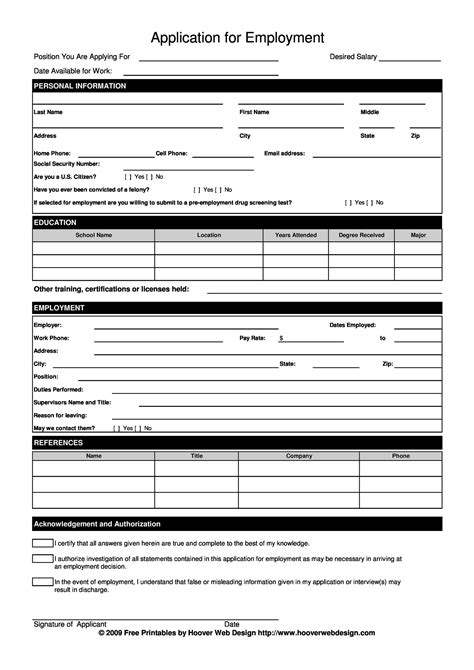Employment Application Template Free Download