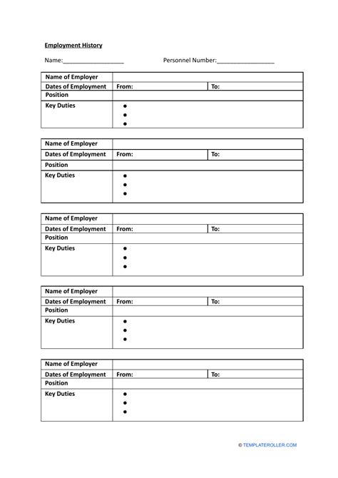 Employment History Template