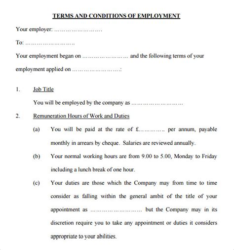 Employment Terms And Conditions Template