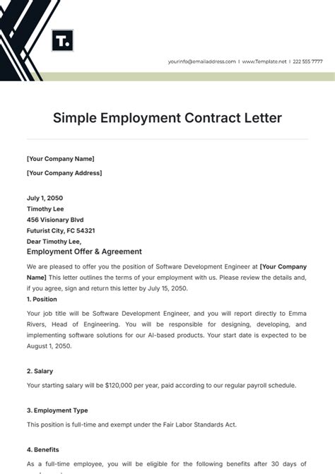 Employment Contract Letter Template