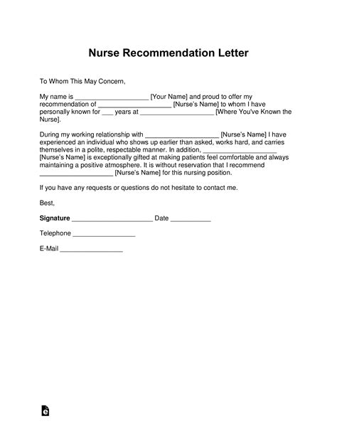 Employment Nursing Letter of Recommendation Sample