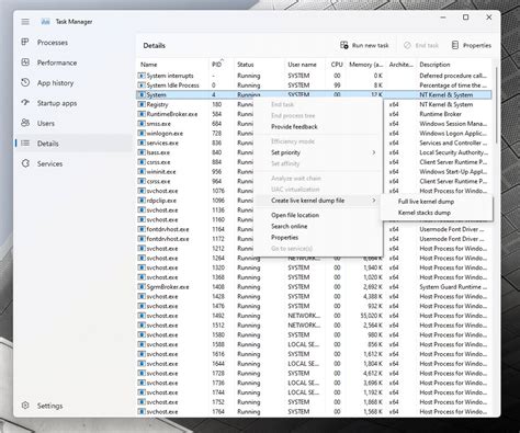 Enable &amp; Create Live Kernel Dumps option in Windows 11 Task Manager
