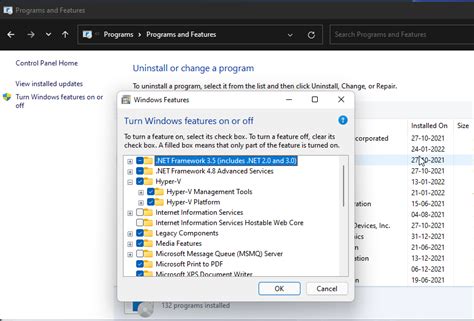 Enable Hyper-V in Windows 11 using the Control Panel