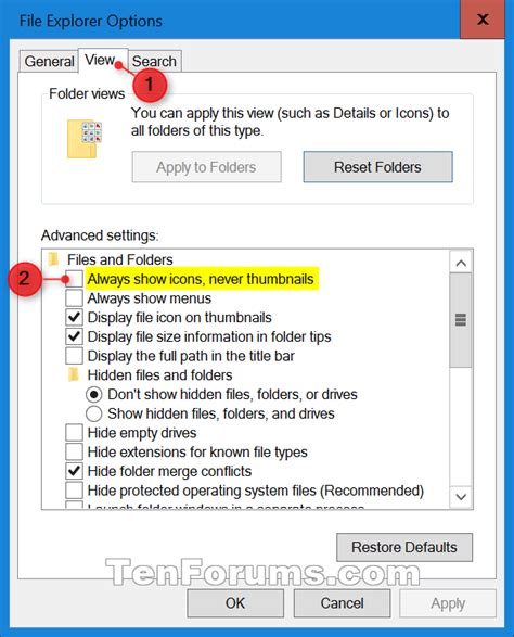 Enable Thumbnails in File Explorer