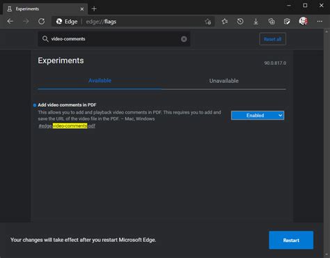 Enable Video Comments in Microsoft Edge