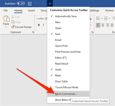 Enable Word Full Screen From The Quick Access Toolbar