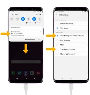 Enable file transfer mode on Samsung S9