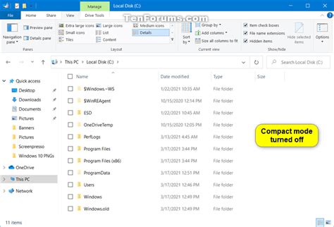 Enable or Disable Compact Mode in File Explorer in Windows 10