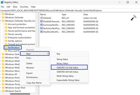 Enabling Or Disabling Notifications Using Registry Editor