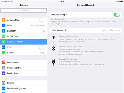 Enabling tethering on iOS