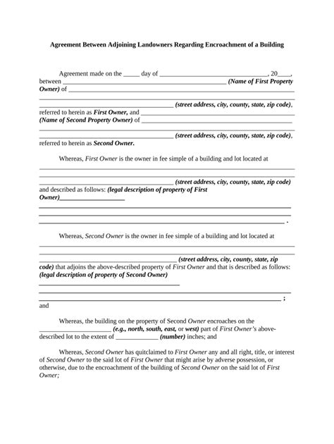 Encroachment Agreement Between Neighbors Template