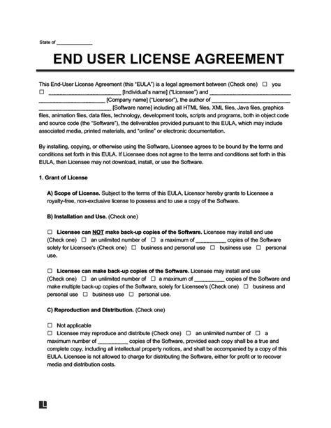 End User License Agreement Template