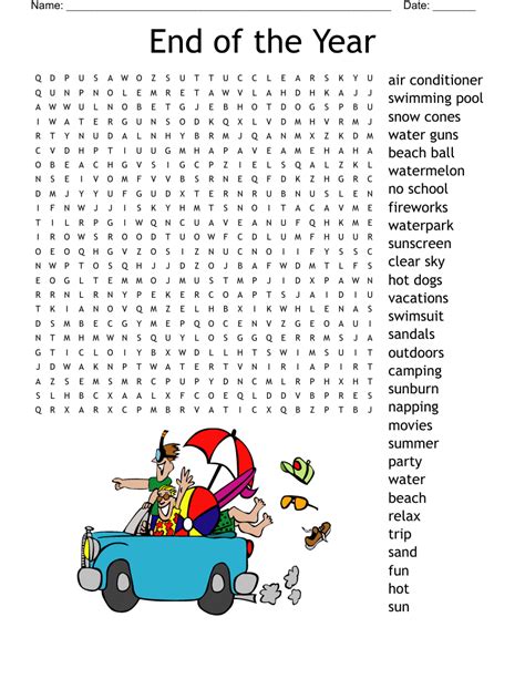 End Of Year Word Search Free Printable
