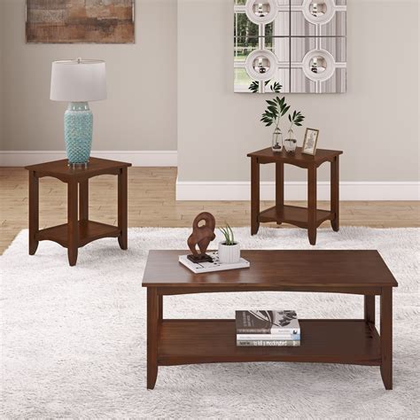 Roundhill Perth 3Piece Espresso Oval Coffee Table with End Tables Set