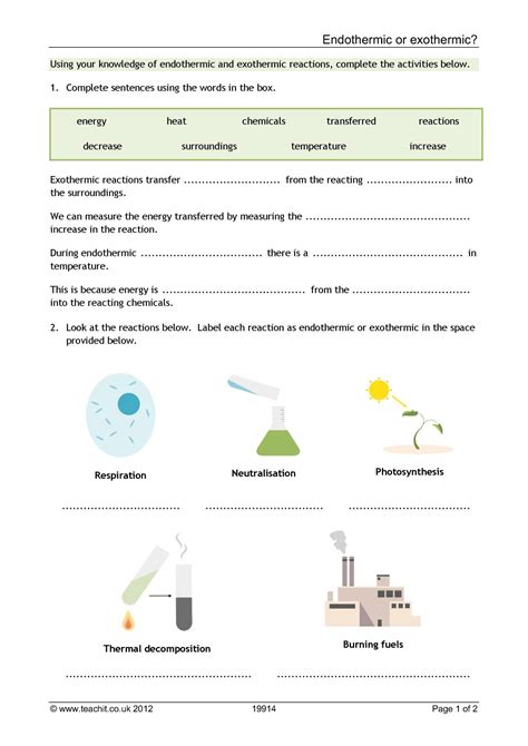 Endothermic And Exothermic Reaction Worksheet