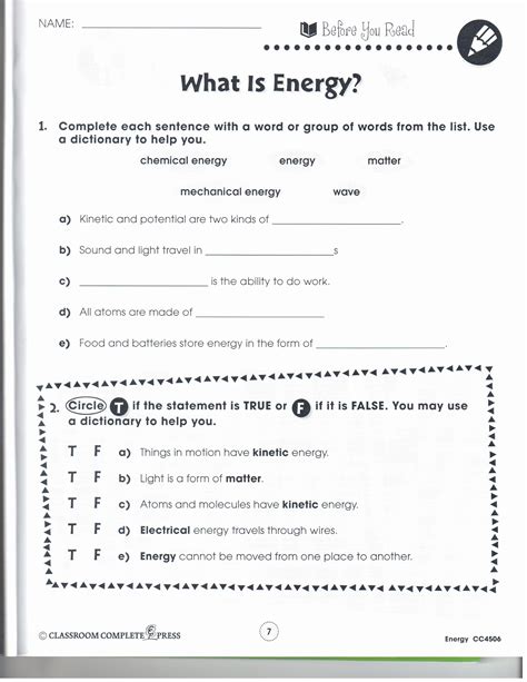 Energy And Life Worksheet Answer Key