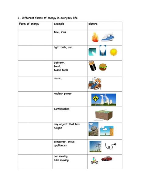 Energy Worksheet 6 Work
