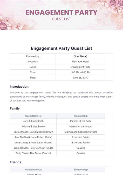 Engagement Party Guest List