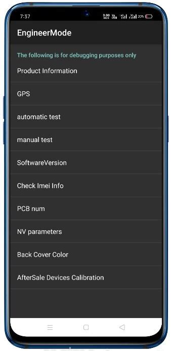 Menu Engineer Mode Ponsel